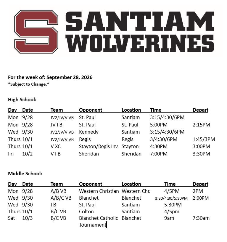 For the Week Of 9/28