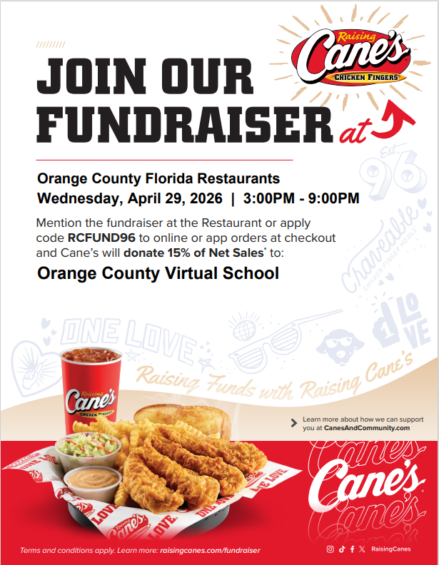 REMINDER - Raising Cane's Spirit Night - TOMORROW - Wednesday, April 29th 3-9 pm