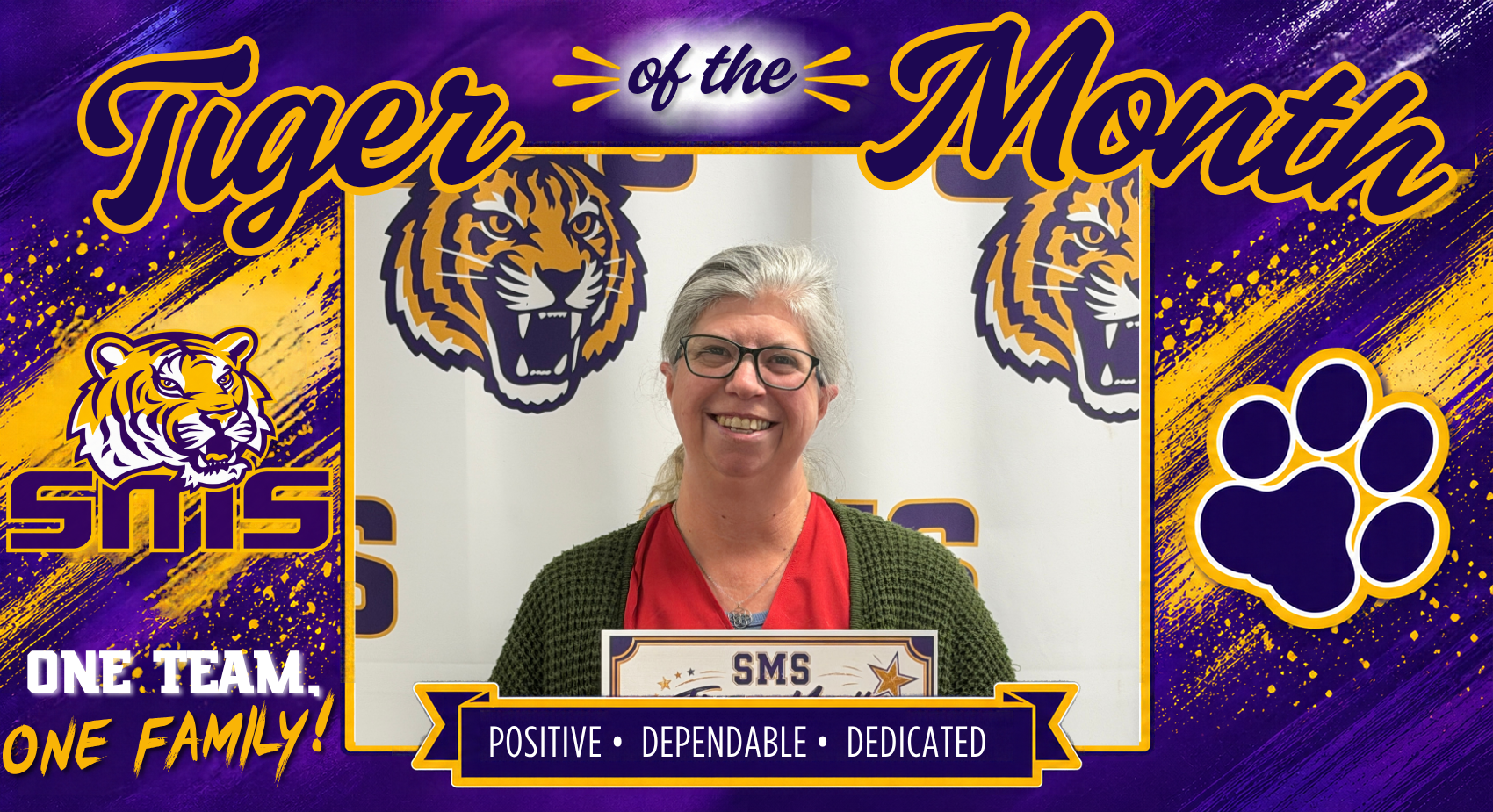 Congratulations Mrs. Bankester, SMS Tiger of the Month