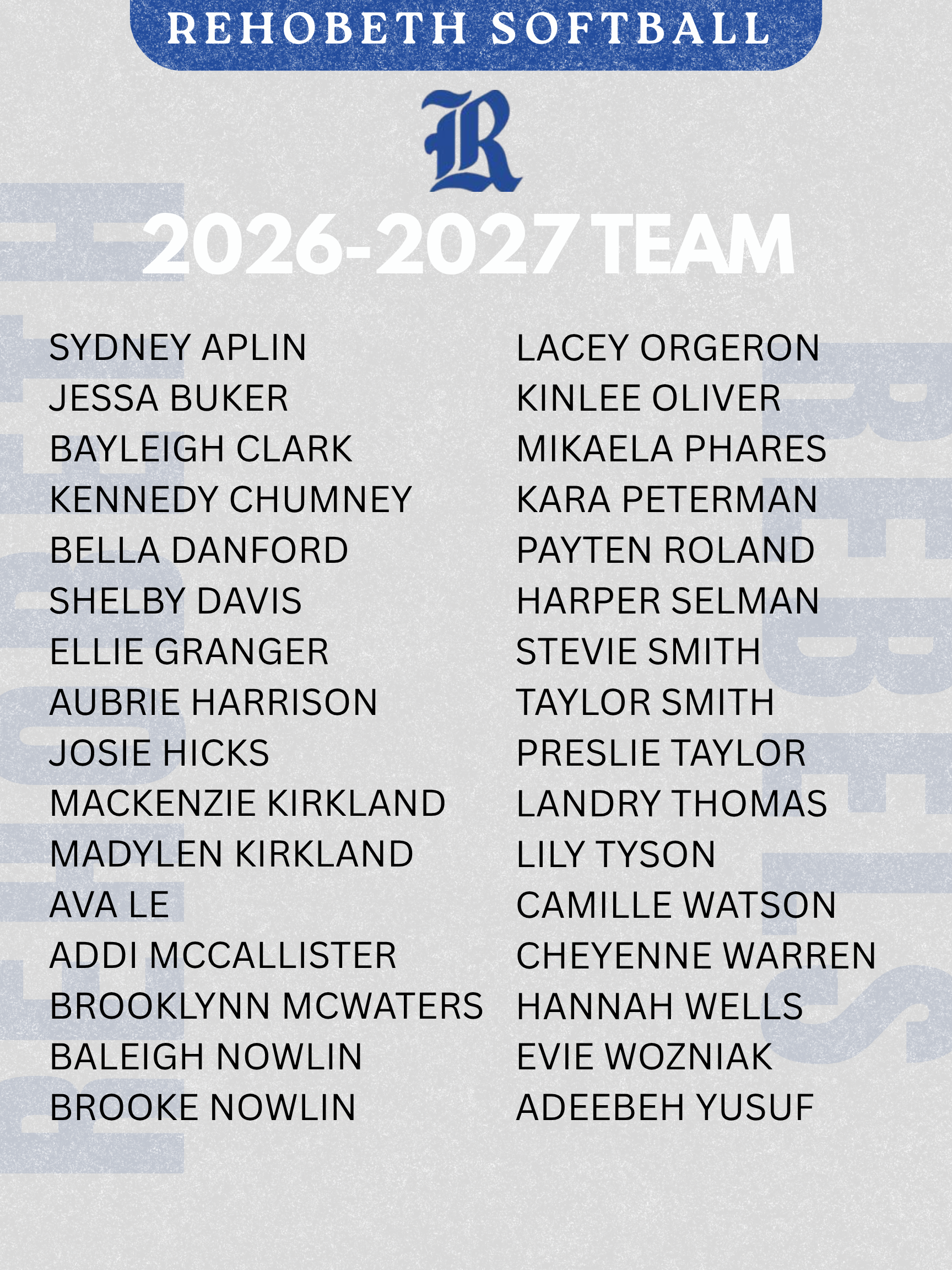 Rehobeth Softball Team- Congrats!