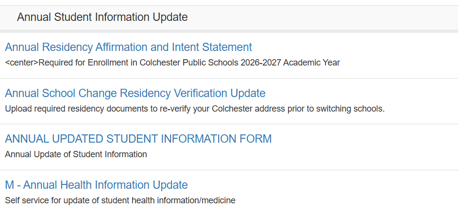 Annual PowerSchool Forms and Updates