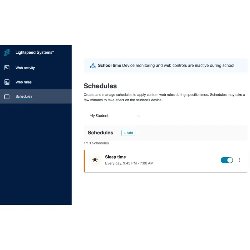 View of Lightspeed schedules set