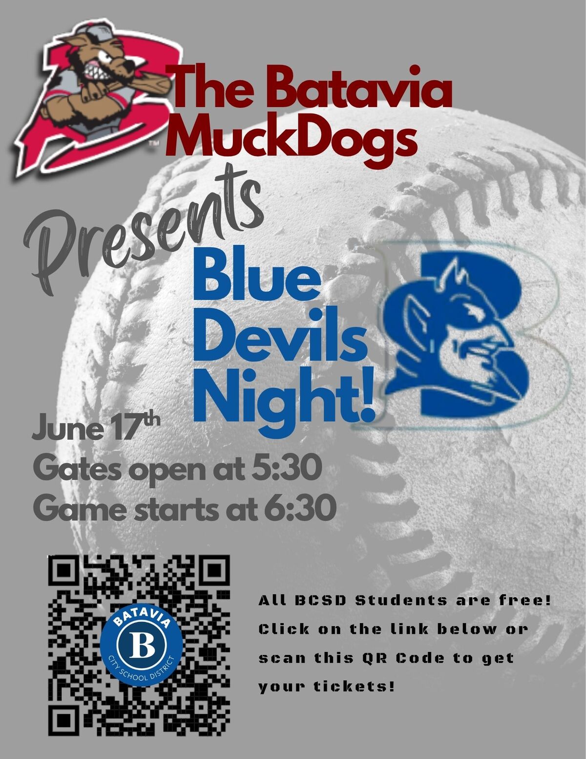 ⚾ Blue Devils Night @ Batavia Muckdogs | Wednesday, June 17