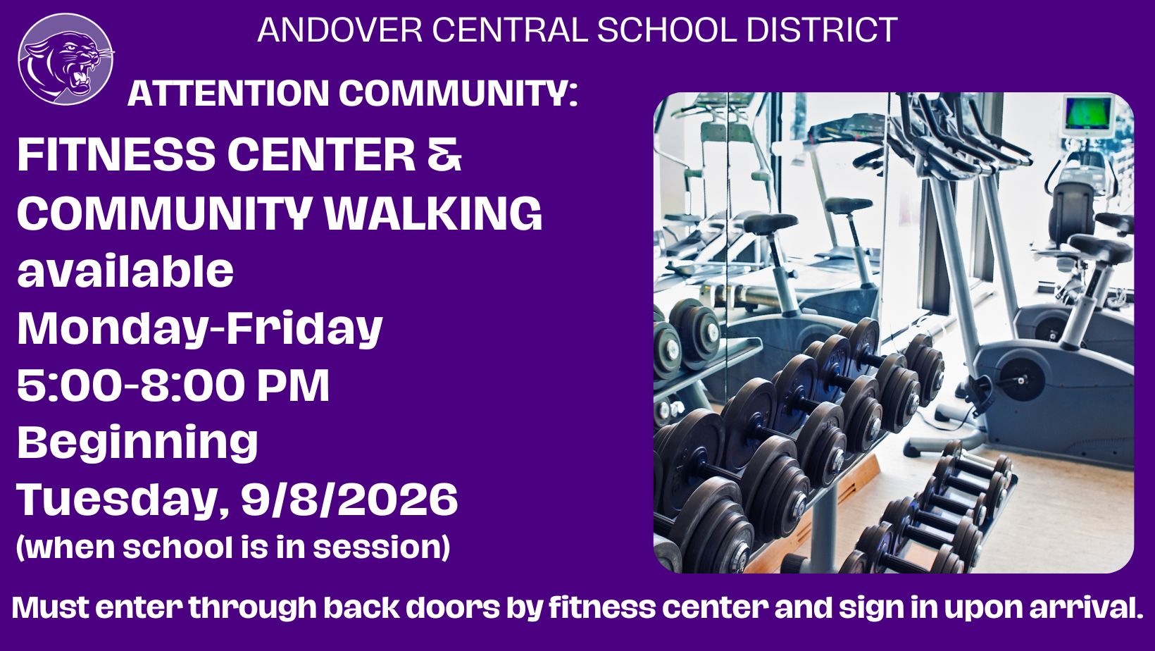 💪 Get Moving, Panthers! Community Fitness & Walking Hours Resume 9/8
