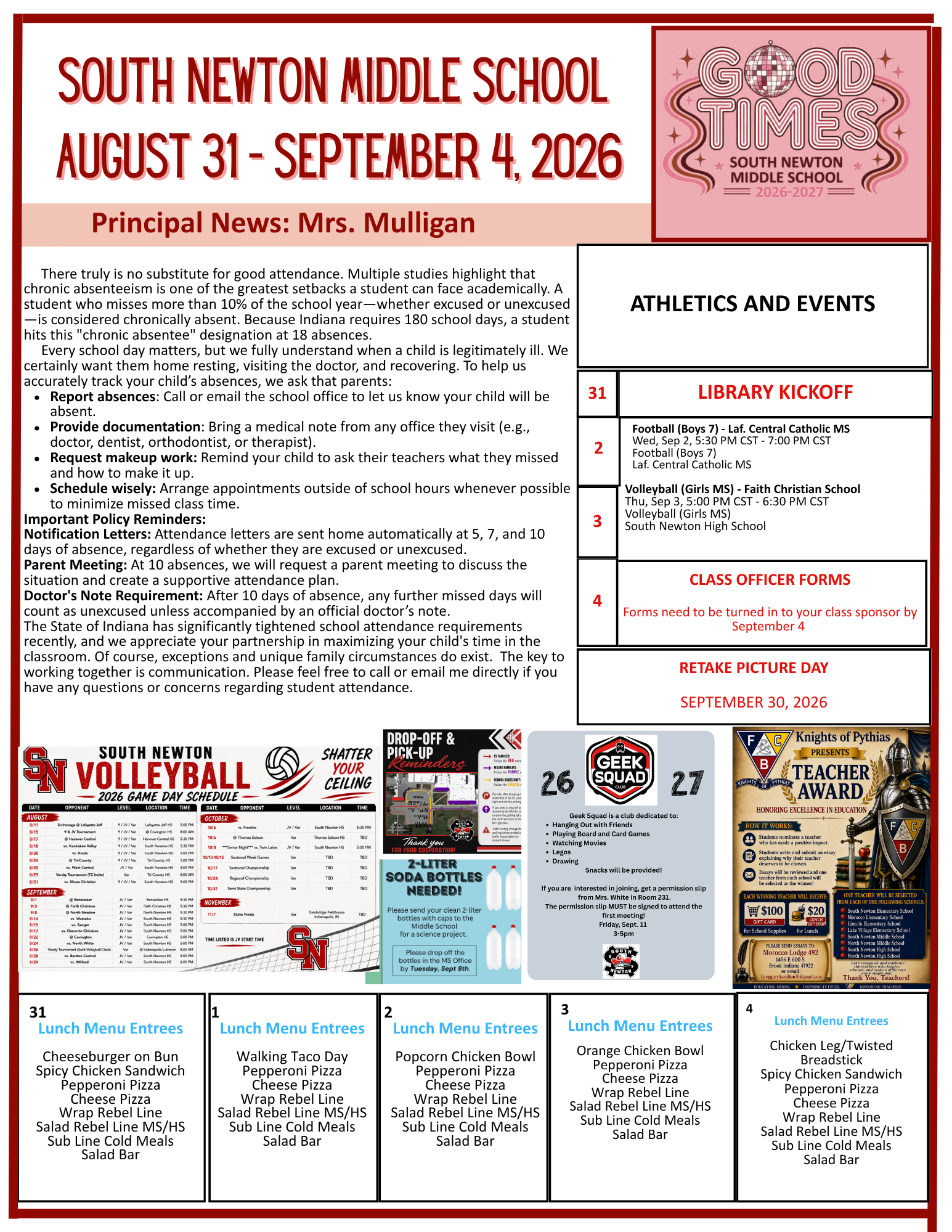 SNMS Gazette August 31 - September 4, 2026