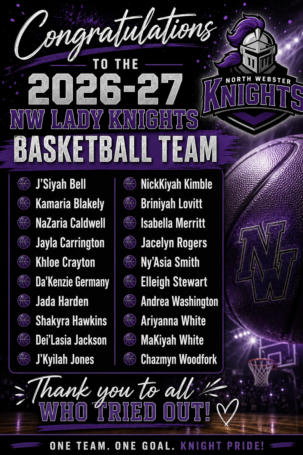 Congratulations to the 2026-27 NW Lady Knights!