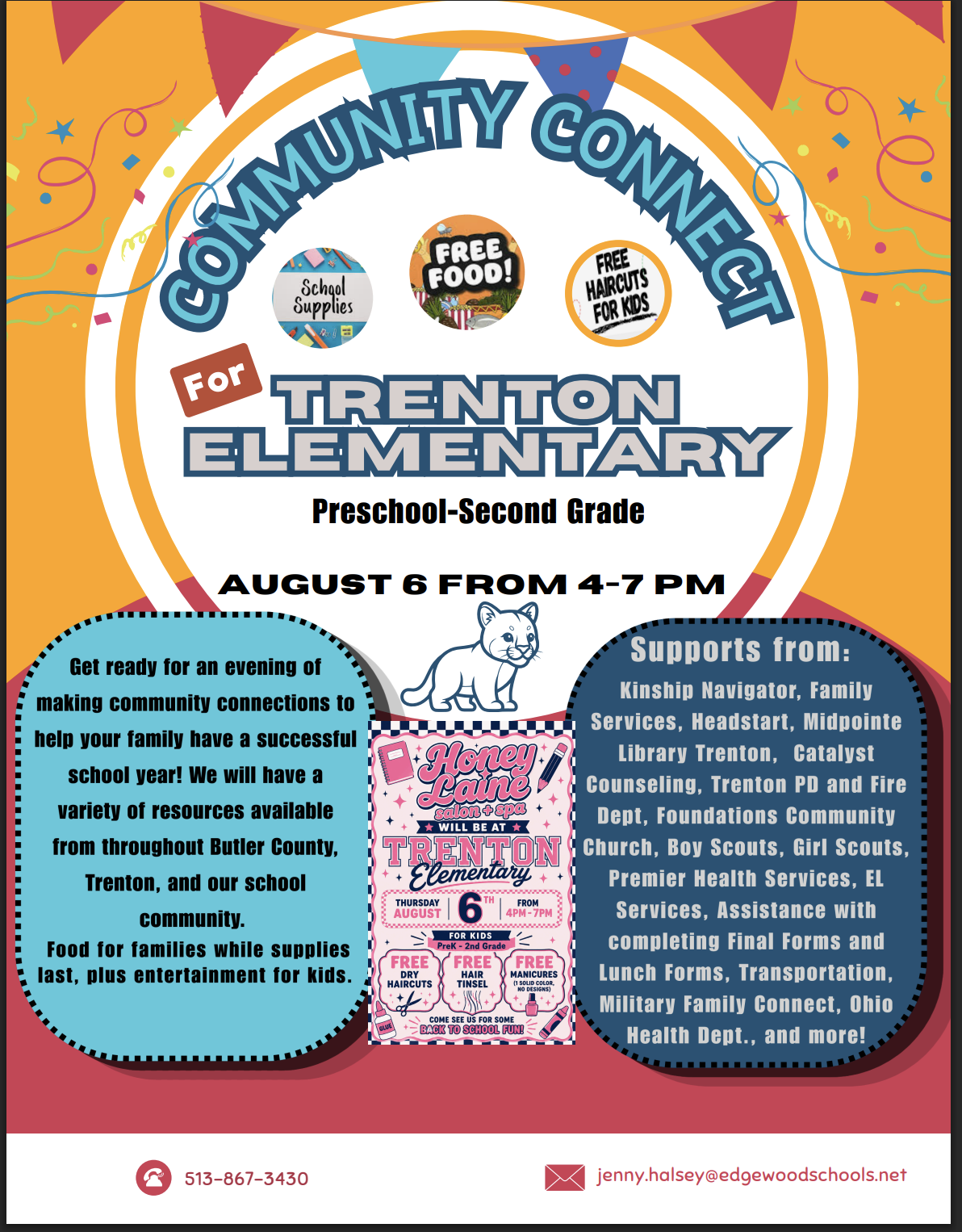 Trenton Elementary School  Families Community Connect- free food, backpack with school supplies, haircuts and shoes