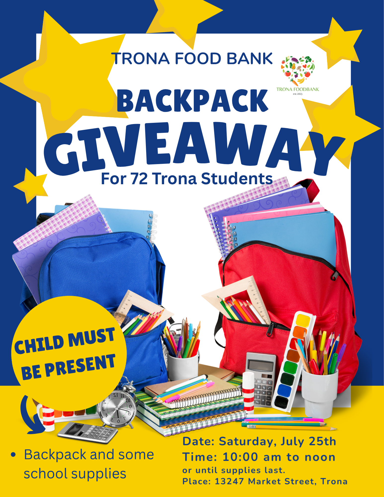 🎒📚Elementary Backpack GIVEAWAY🎒📚✨Sponsored by Trona Food Bank✨