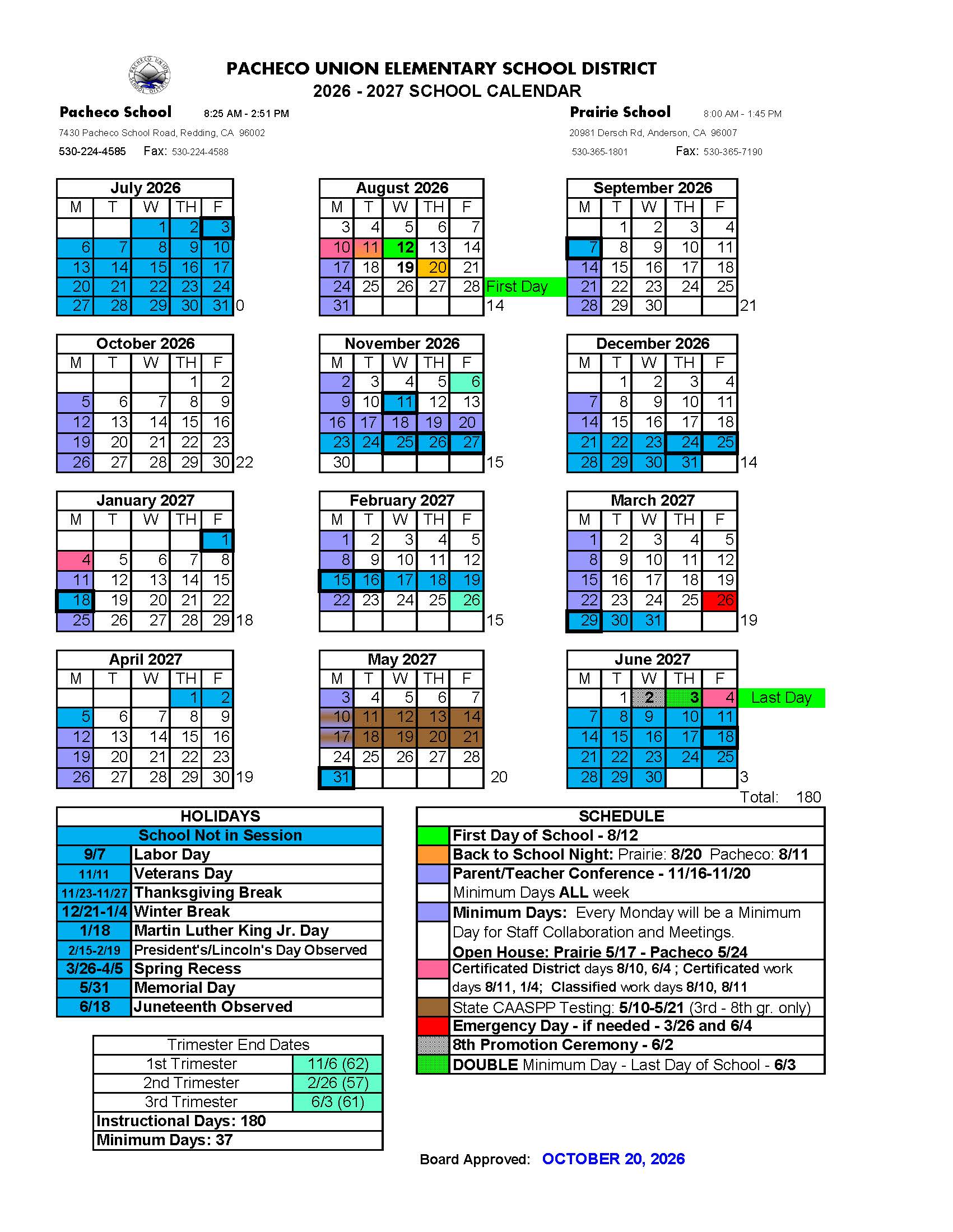 Amended 2026-2027 School Calendar