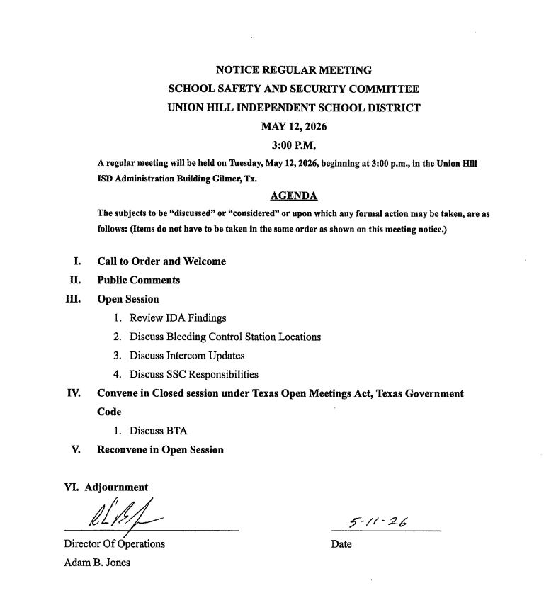 School Safety and Security Committee Meeting Announcement