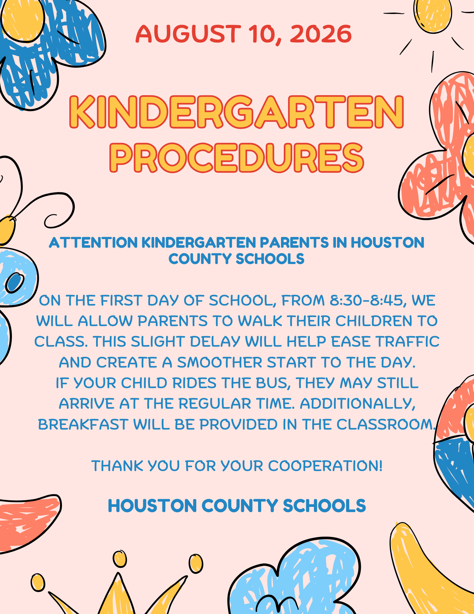 Kindergarten Procedures for August 10th