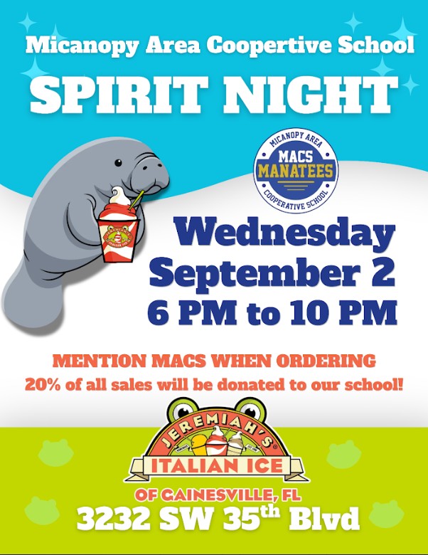  MACS Upcoming Spirit Night at Jeremiah's Italian Ice
