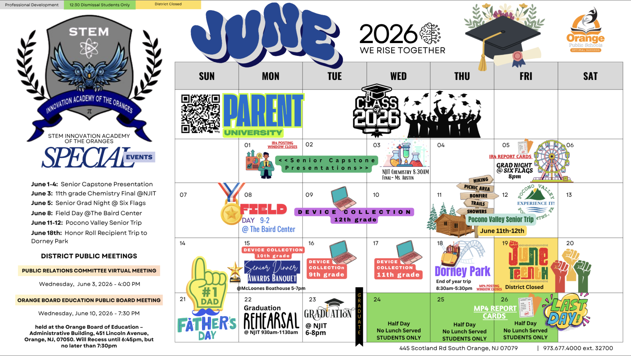 STEM's June 2026 School Calendar (updated May 18, 2026)