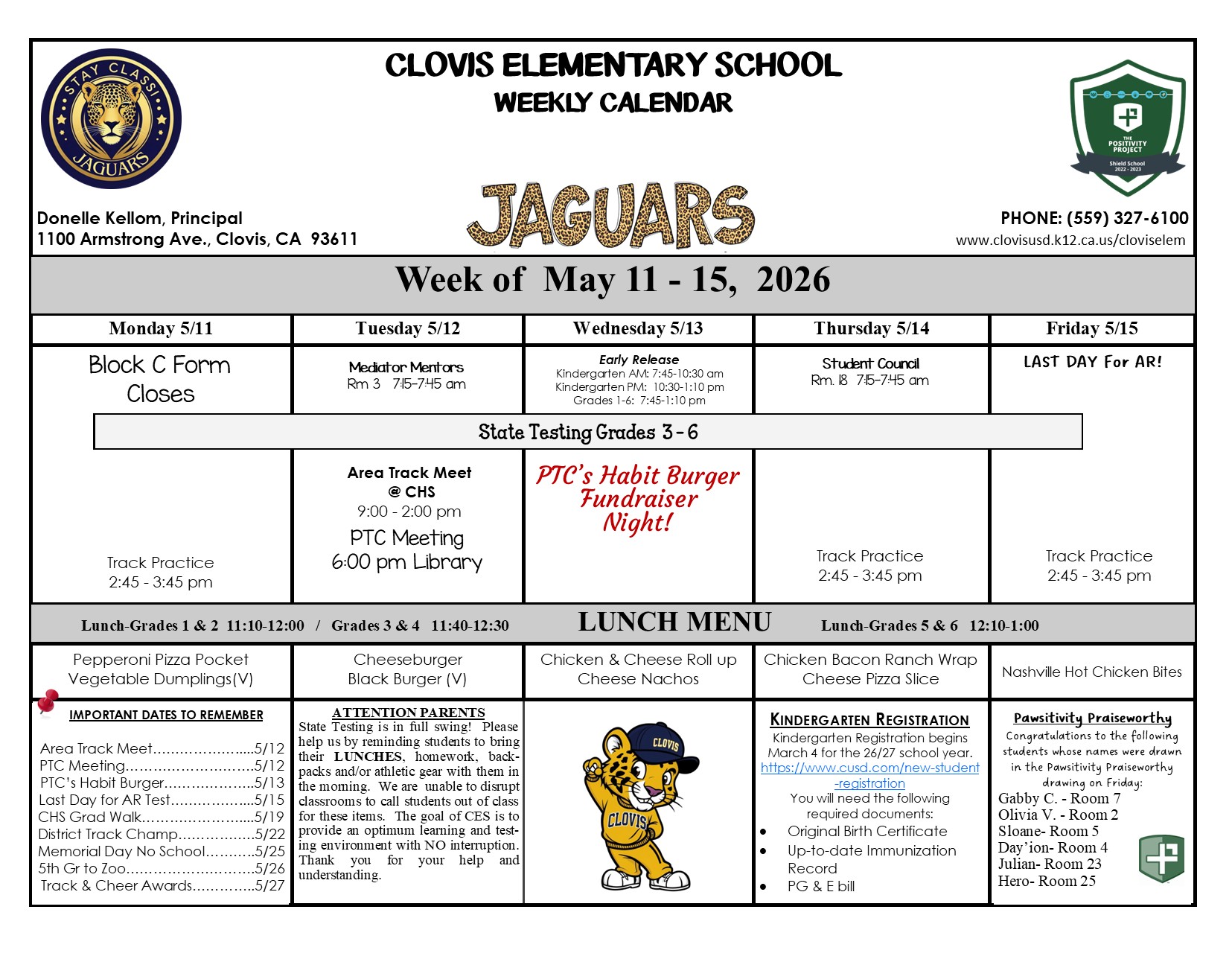 Weekly Calendar May 11-15