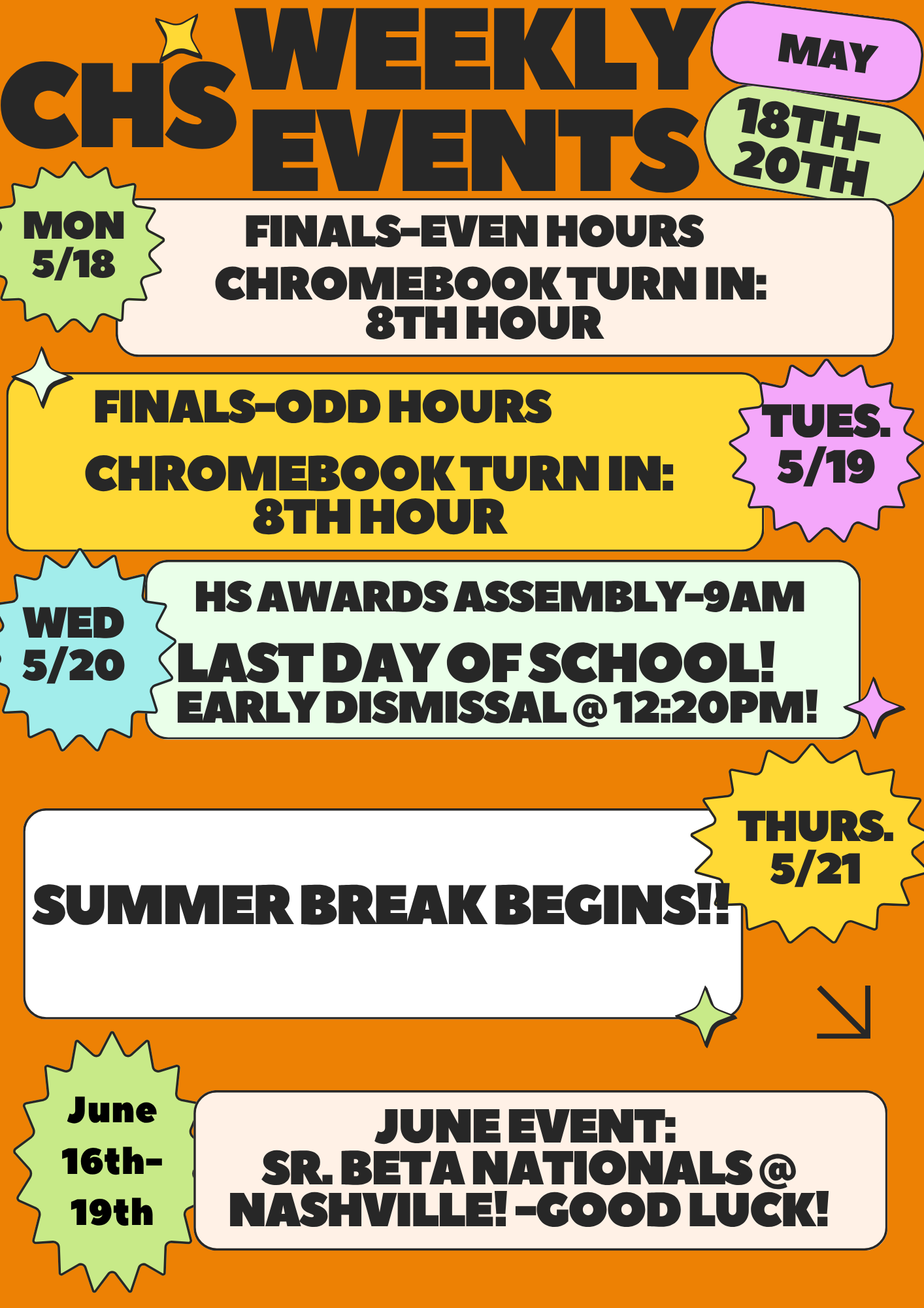 Last week of school-May 18th-20th
