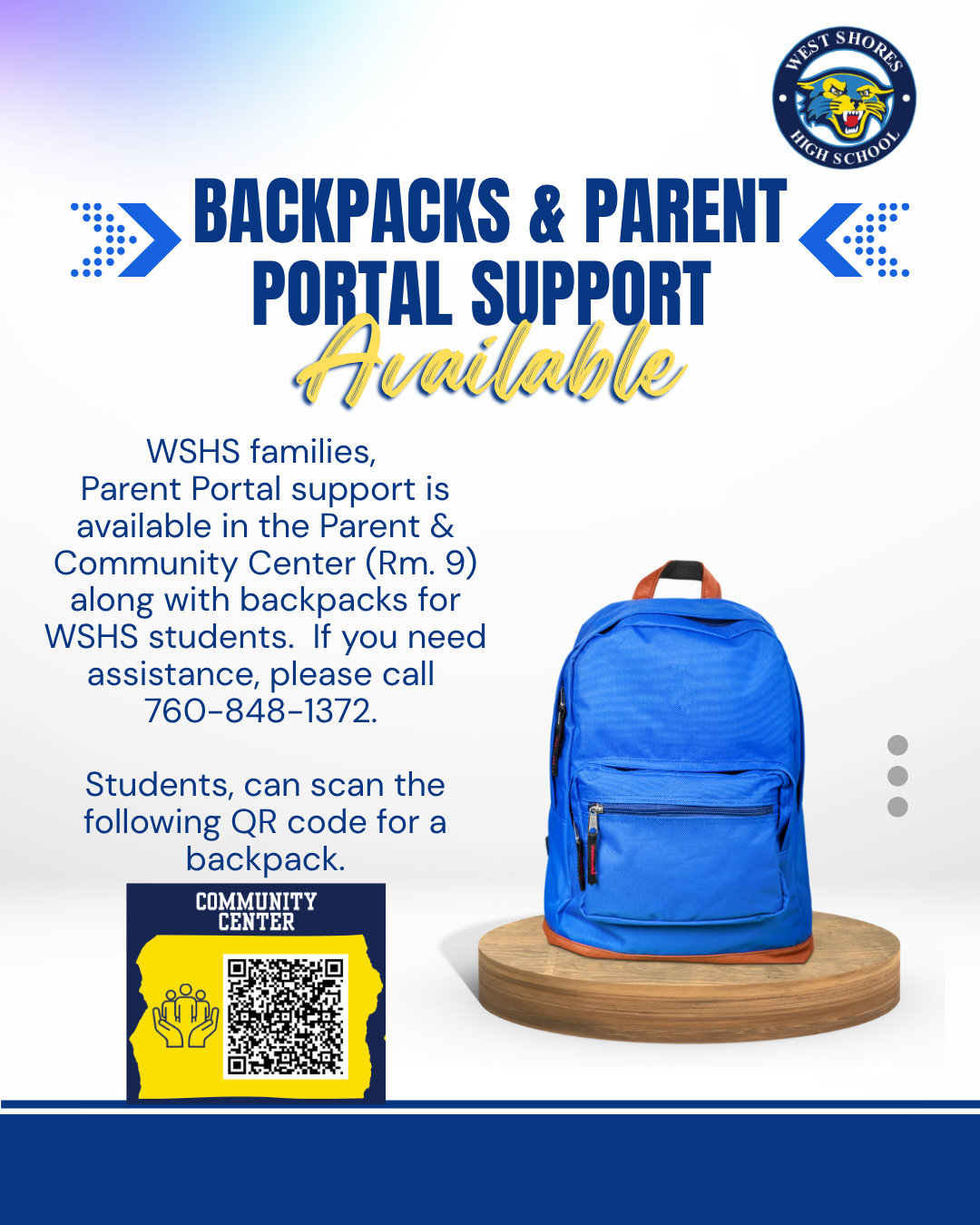 Backpacks and Parent Portal Support Available 