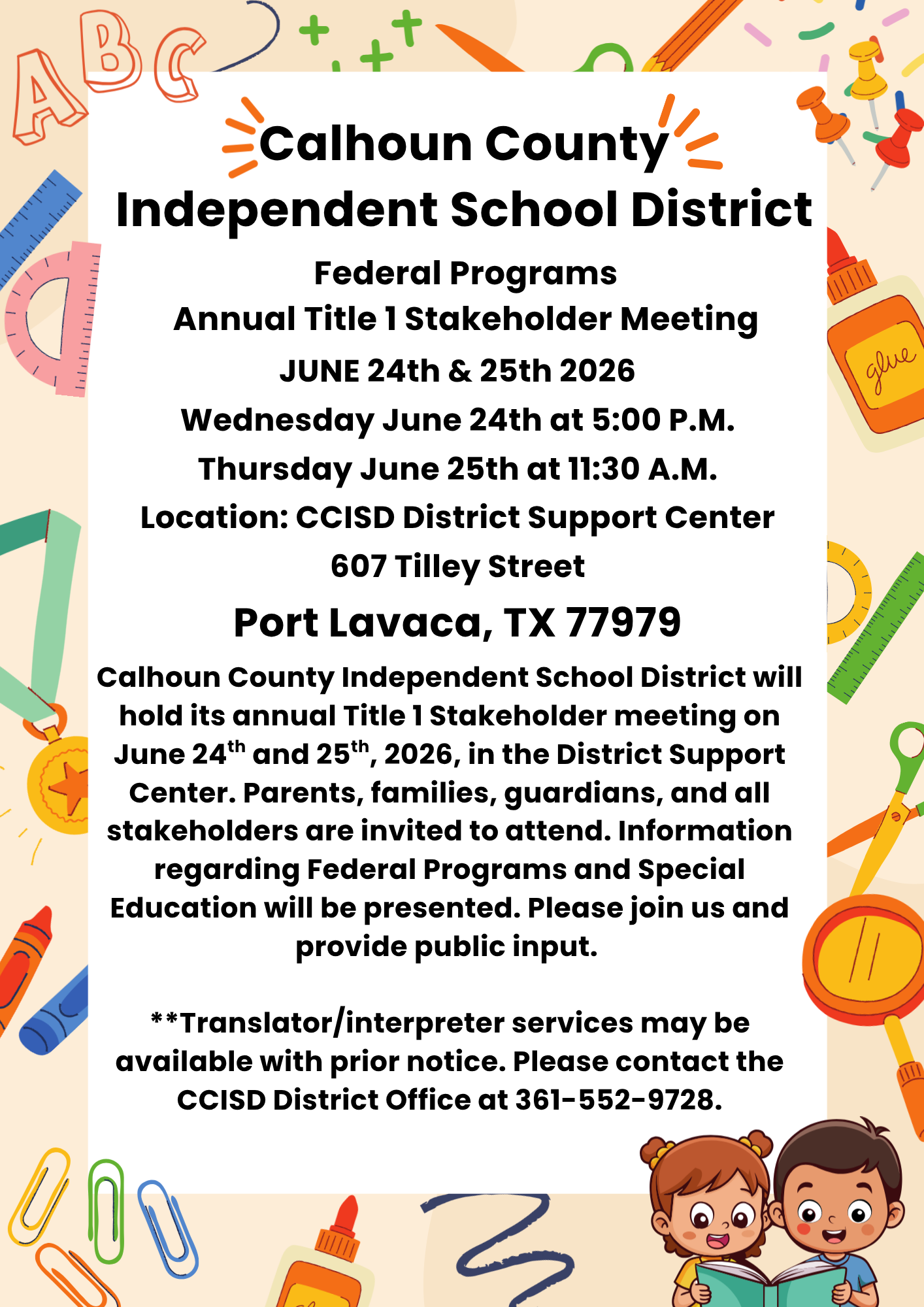 CCISD Federal Programs Title 1 Stakeholder meeting