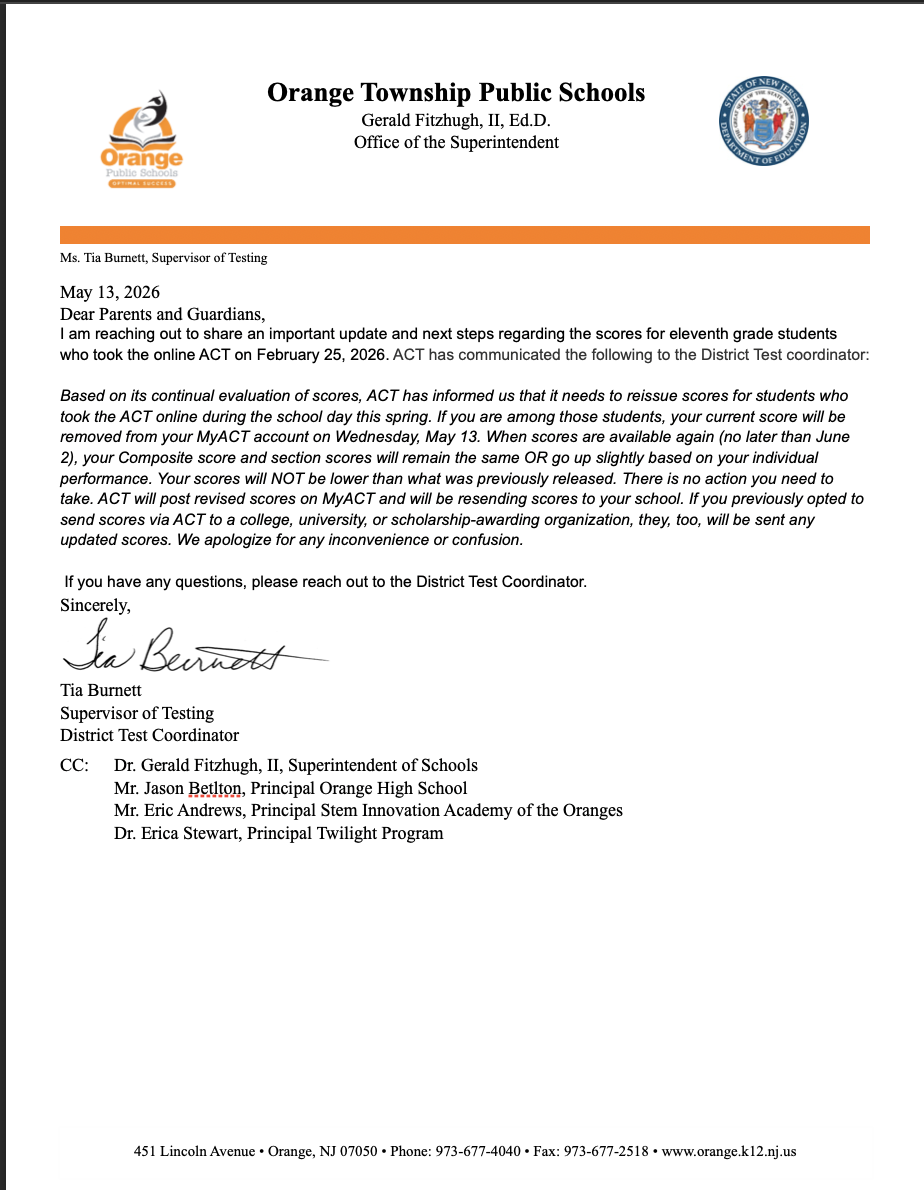 ACT Parent Letter regarding the scores for 11th grade students