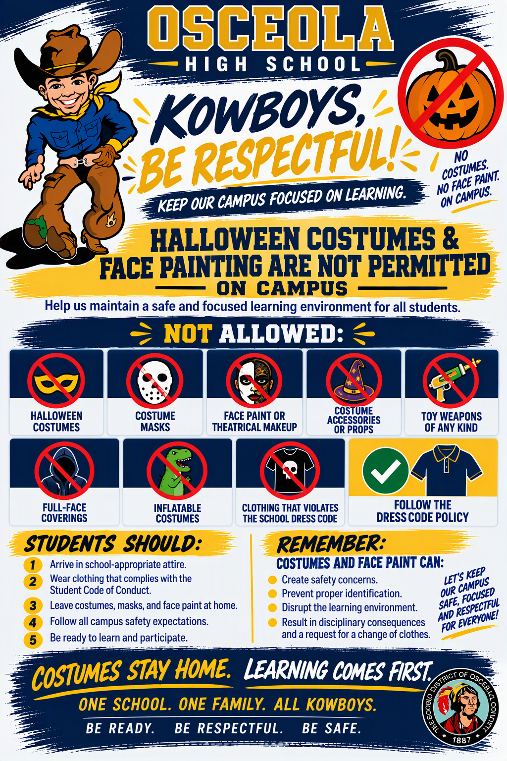 No Costumes or Facepainting 10/30