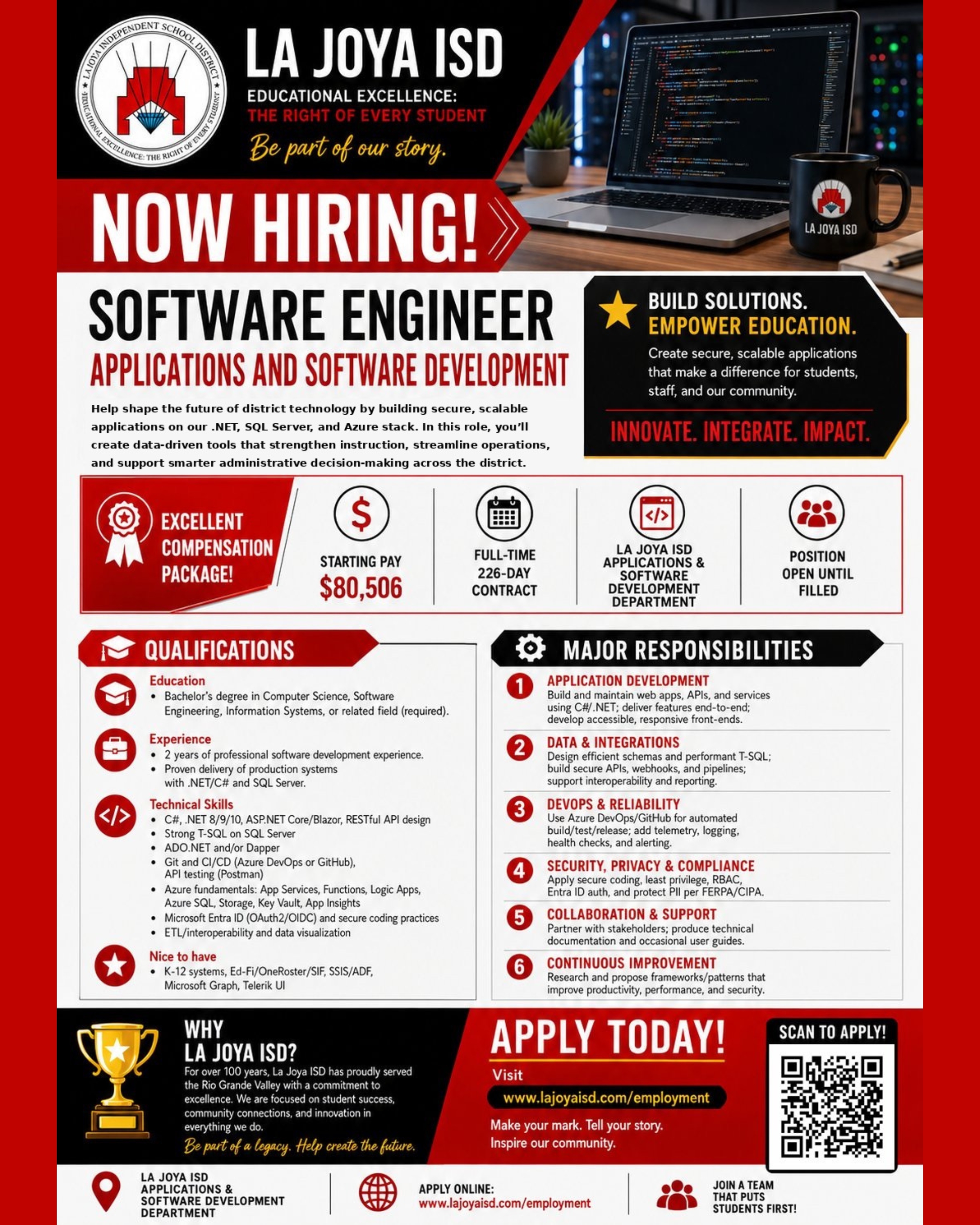 💻✨ NOW HIRING: Software Engineer at La Joya ISD! ✨💻