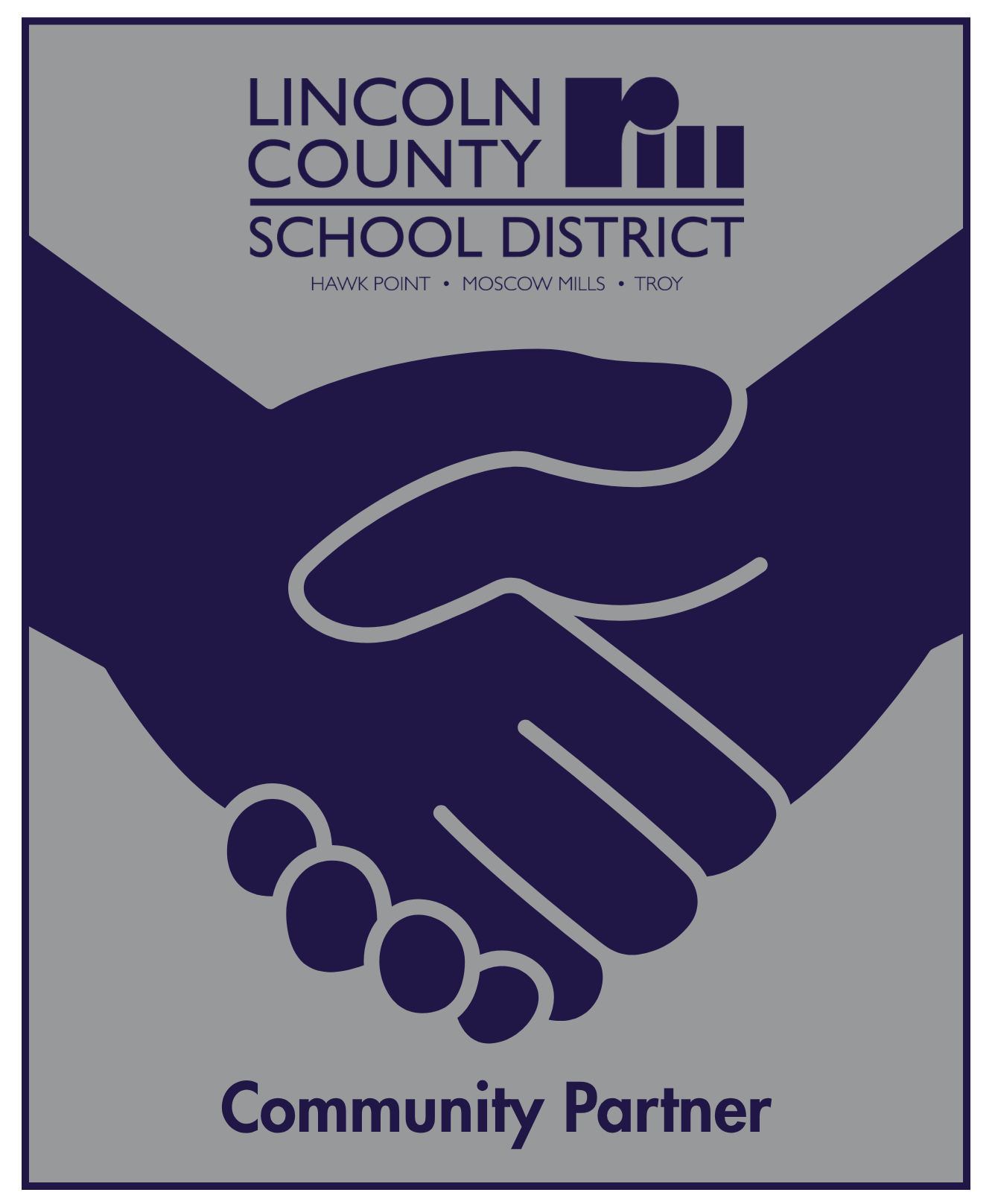 A graphic featuring the Lincoln County School District logo with a handshake illustration and the text 'Community Partner'.