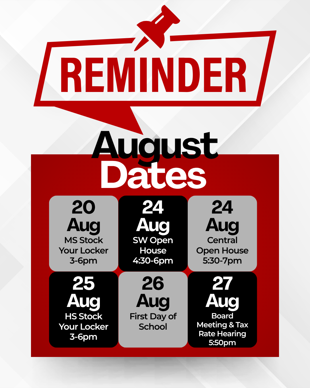 Important Dates for August