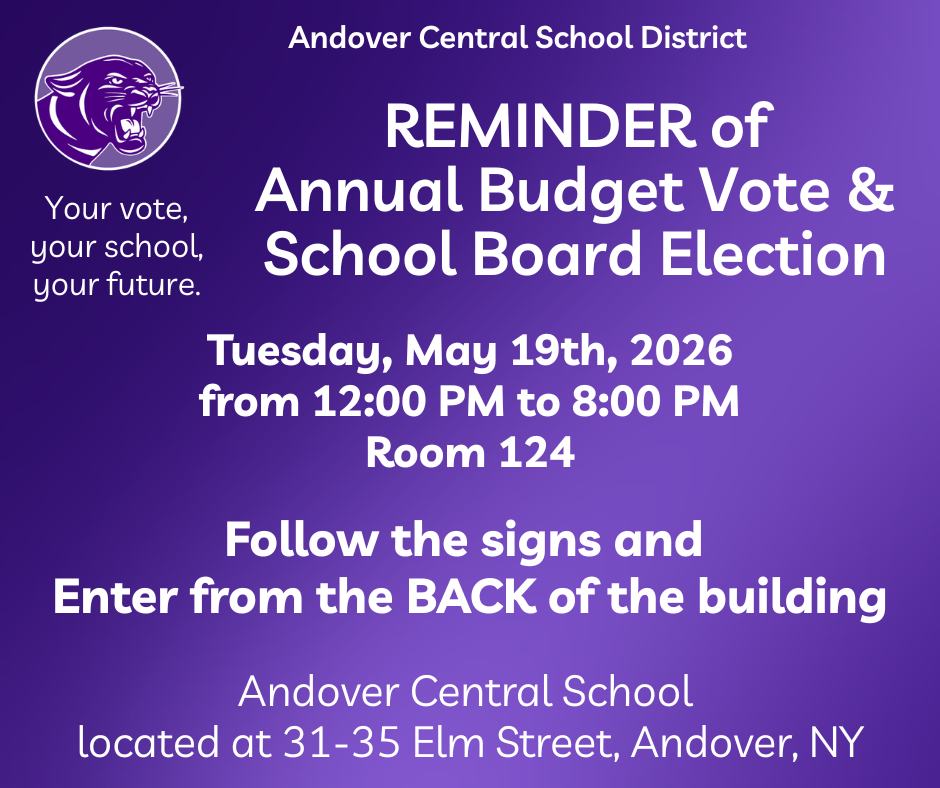 🗳️ REMINDER: Andover Central School District Annual Budget Vote & School Board Election