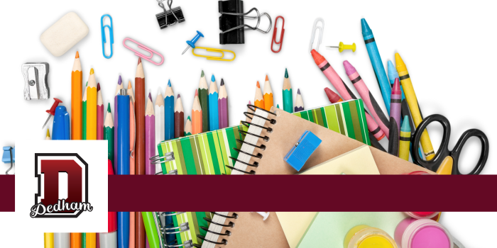 A colorful assortment of school supplies including pencils, crayons, notebooks, and scissors.