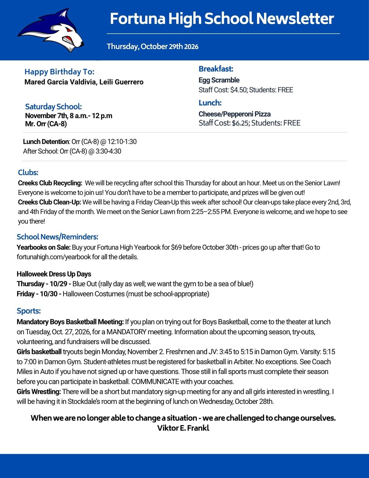 Bulletin 10/29/2026
