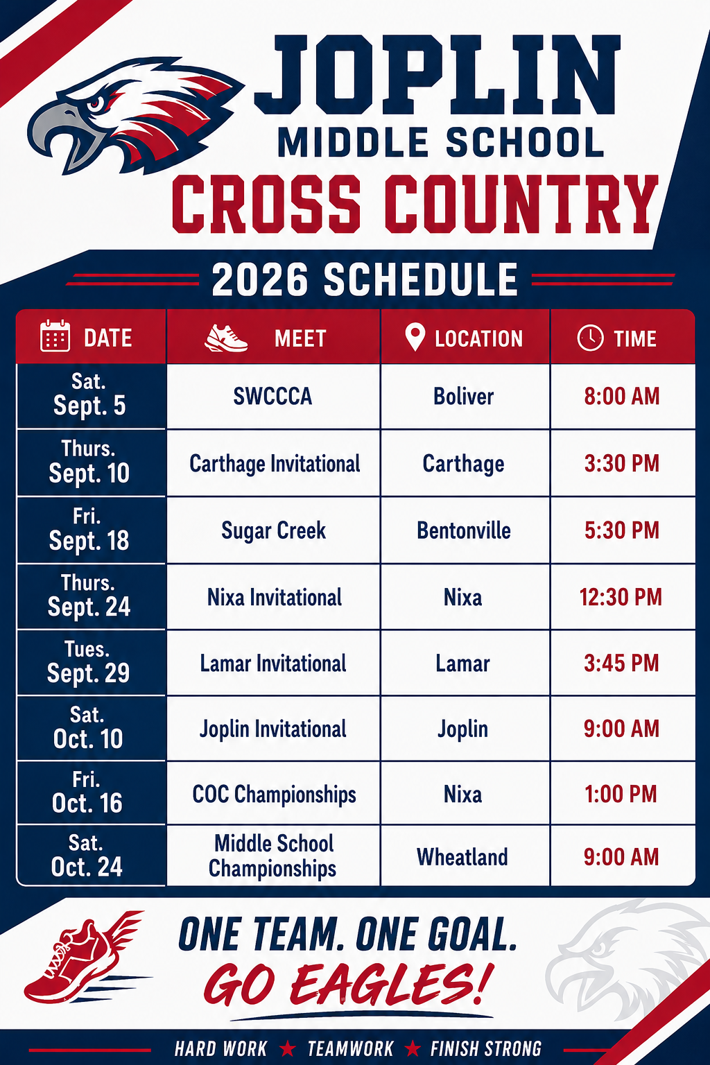 2026 Joplin Middle School Cross Country Schedule