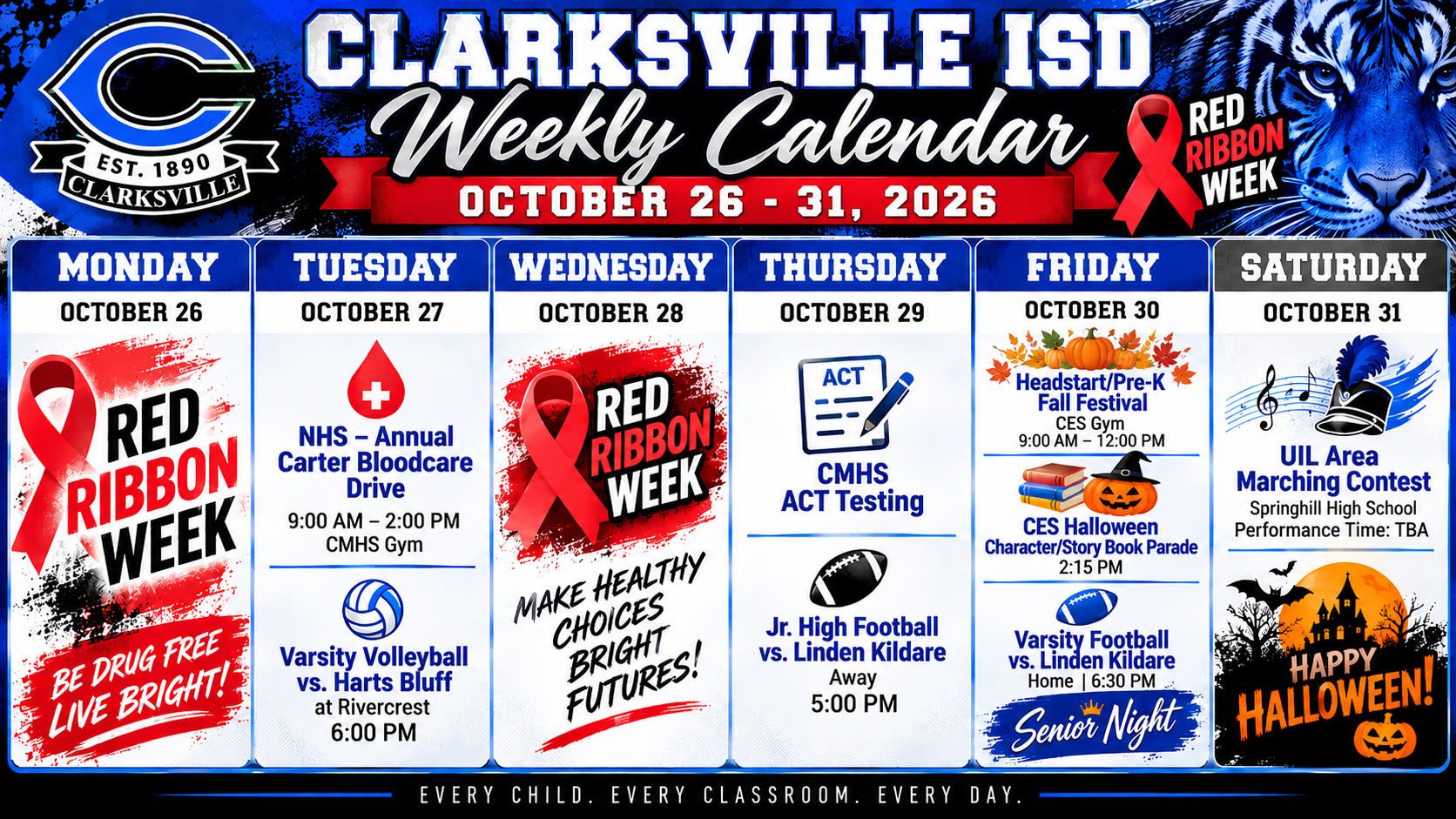 CISD Weekly Calendar: October 26-31, 2026
