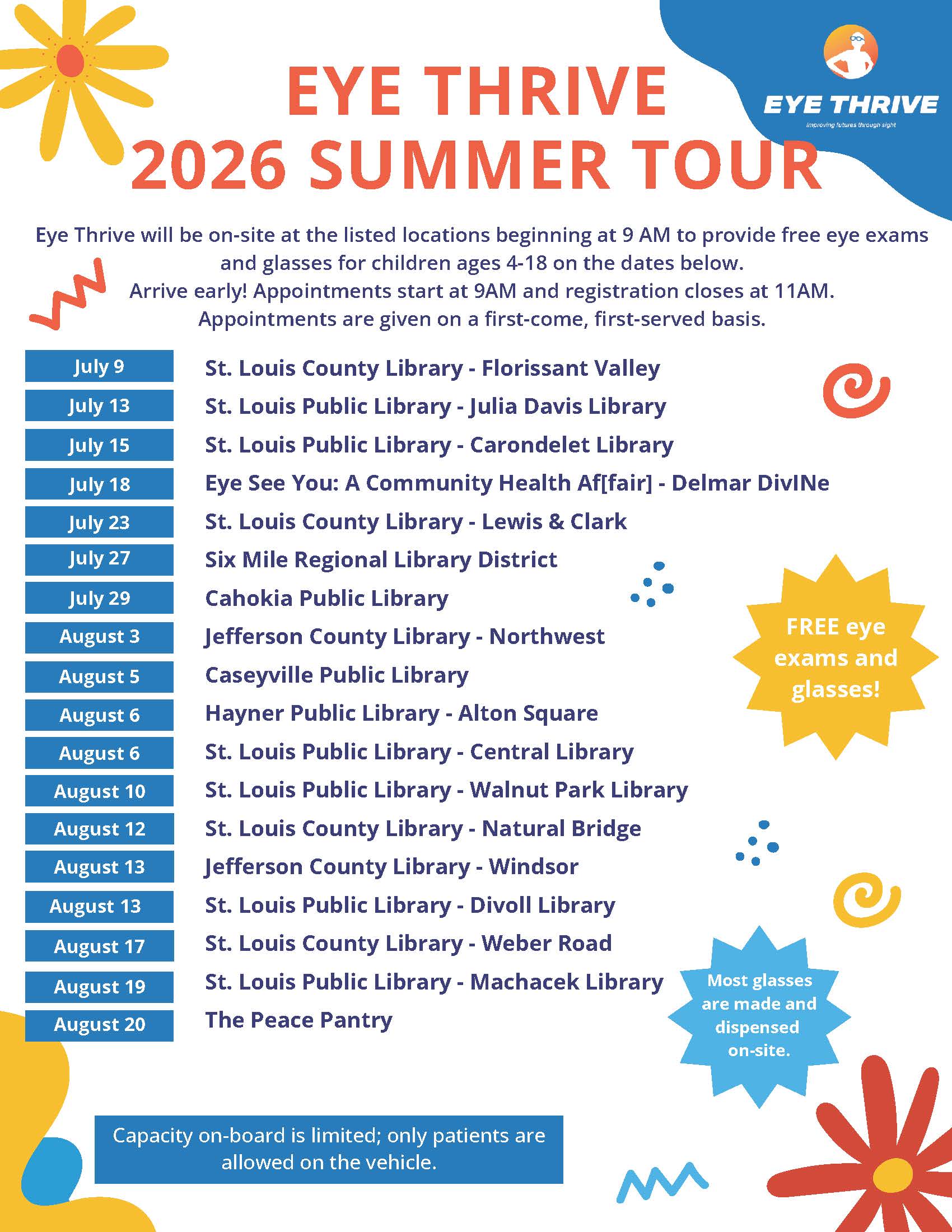 Eye Thrive Exam Clinic Schedule for Summer 2026