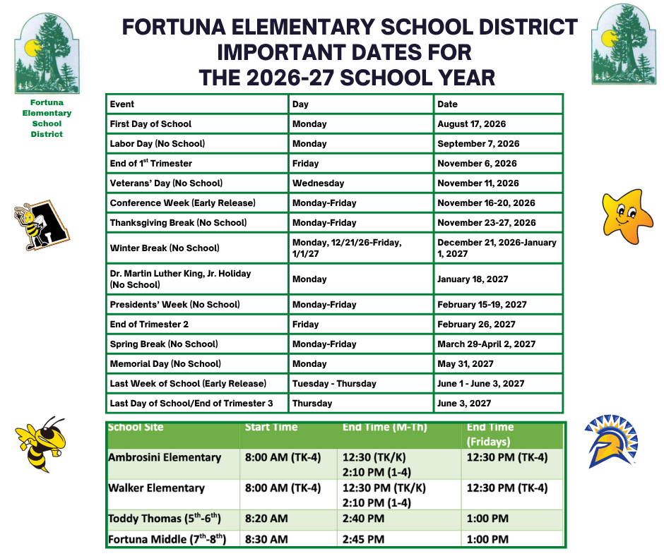School Starts Tomorrow! 📚 2026-27 District Calendar of Important Dates 🗓️