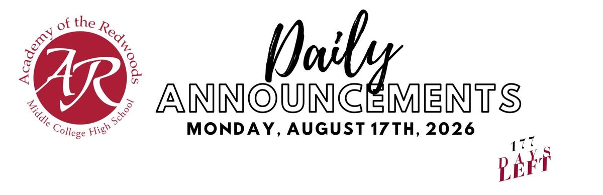 Daily Announcements - Monday, August 17, 2026