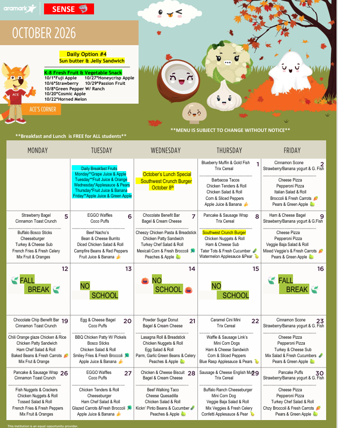 October Menu + FFVP