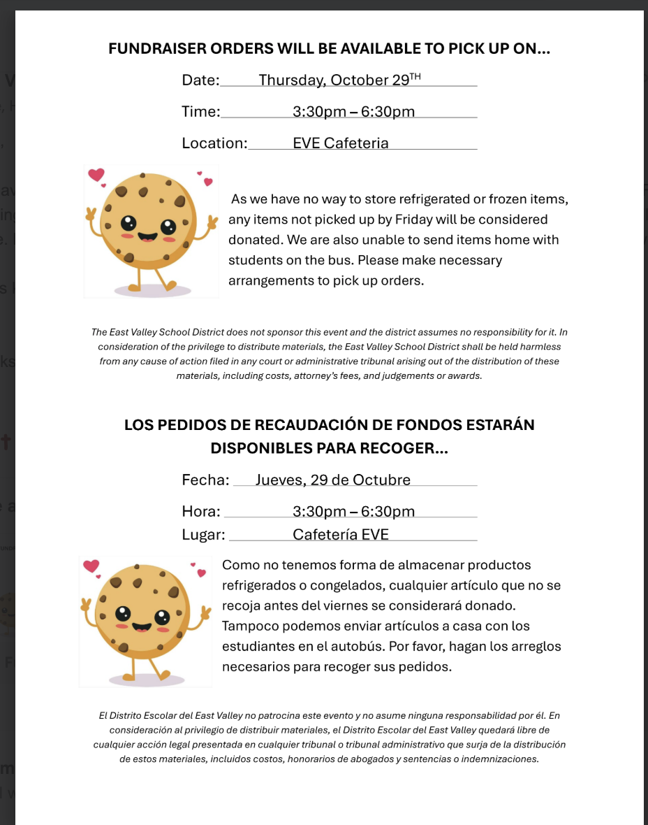 PTO Fall Fundraiser Pick-Up Reminder: Tomorrow @ EVE From 3:30-6:30pm
