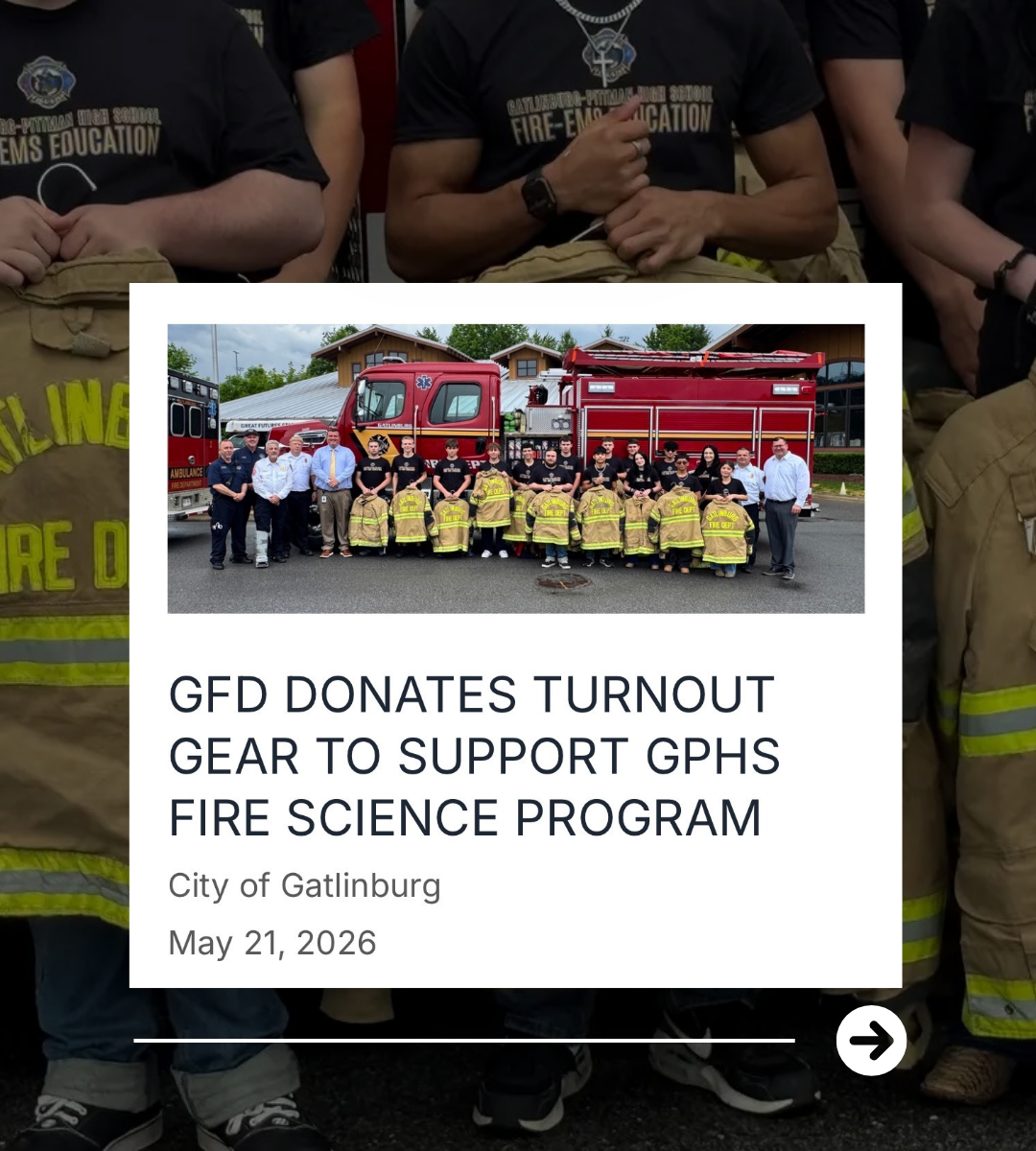Gatlinburg Fire Department Donates Turnout Gear to GPHS Fire Science Program