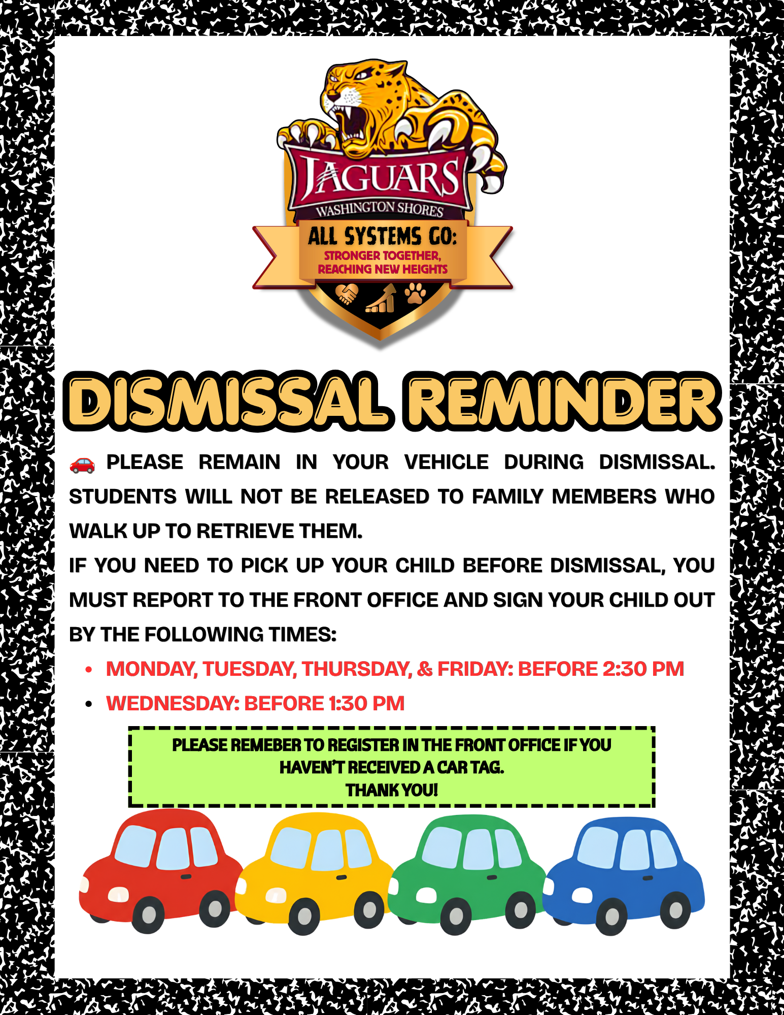 📢Dismissal Reminder for Families🐾