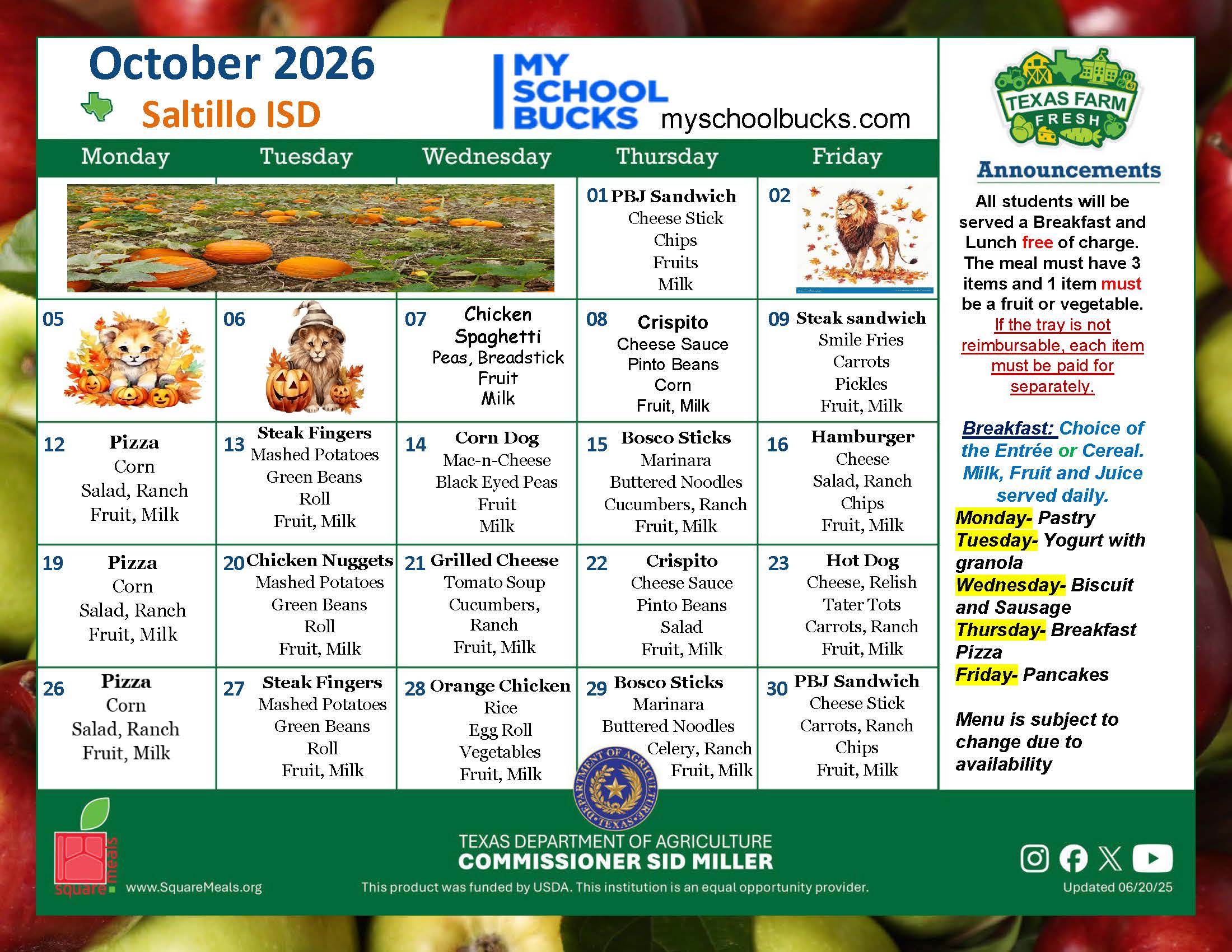 October Menu