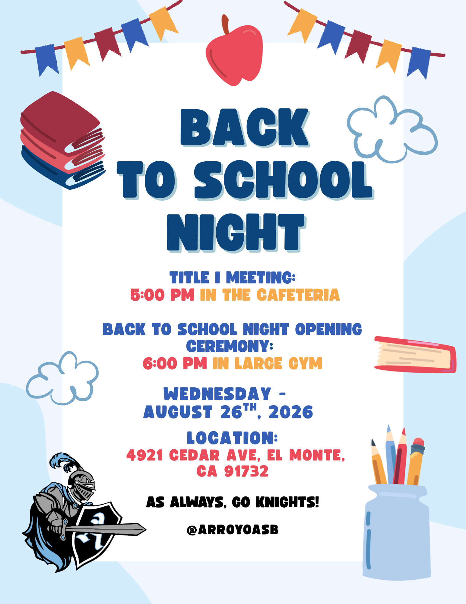 Arroyo Back to School Night 8/26