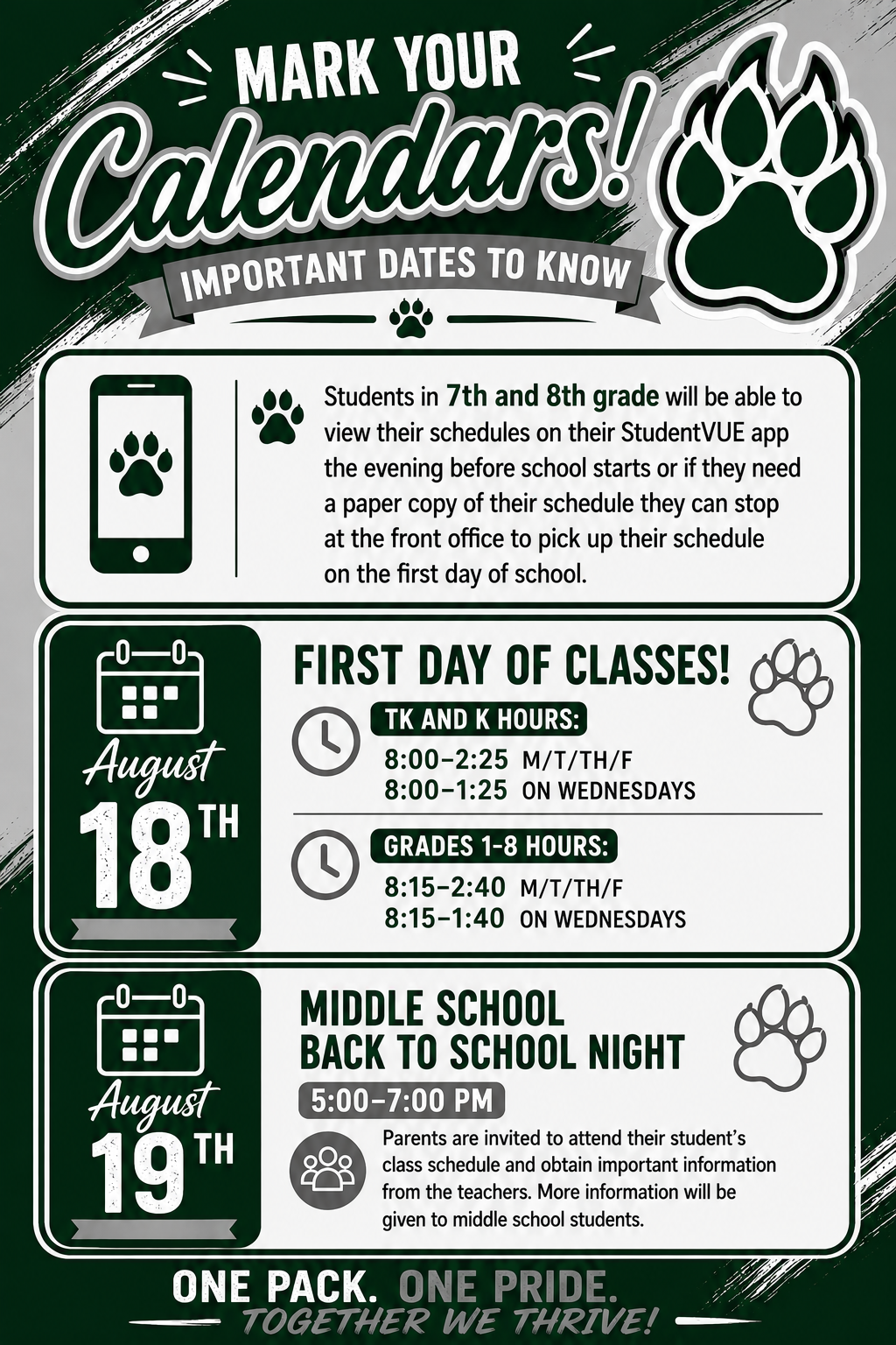 7th & 8th grade- Important Dates to Know!