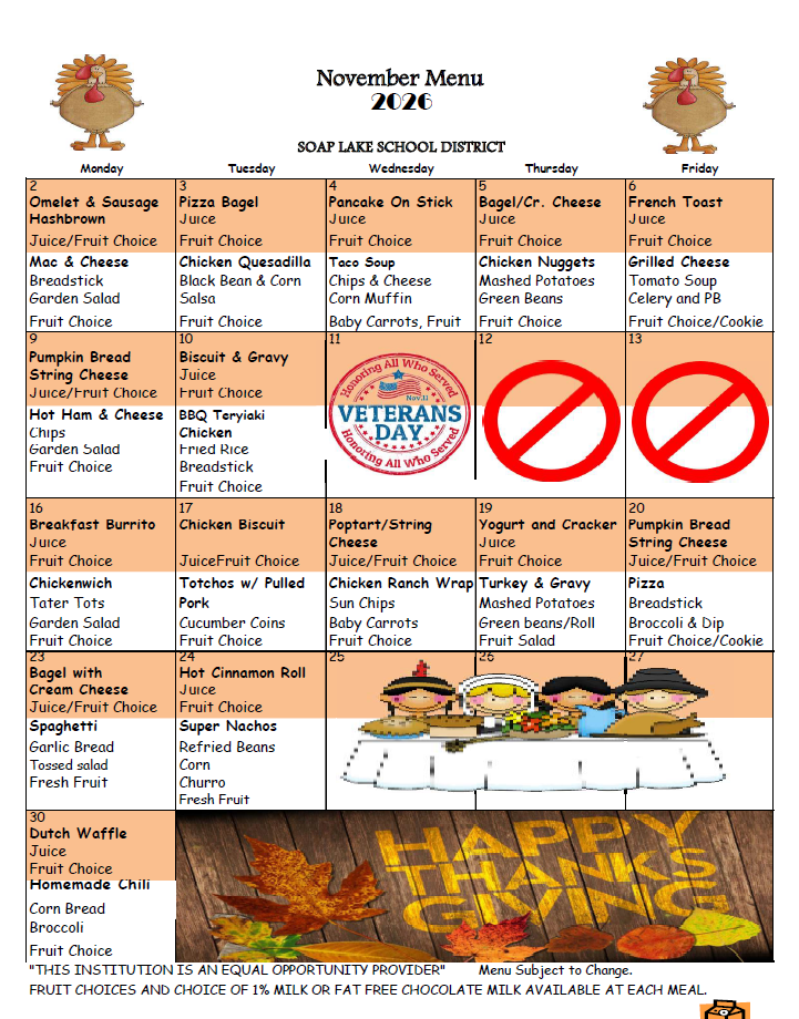 November 2026 Menu