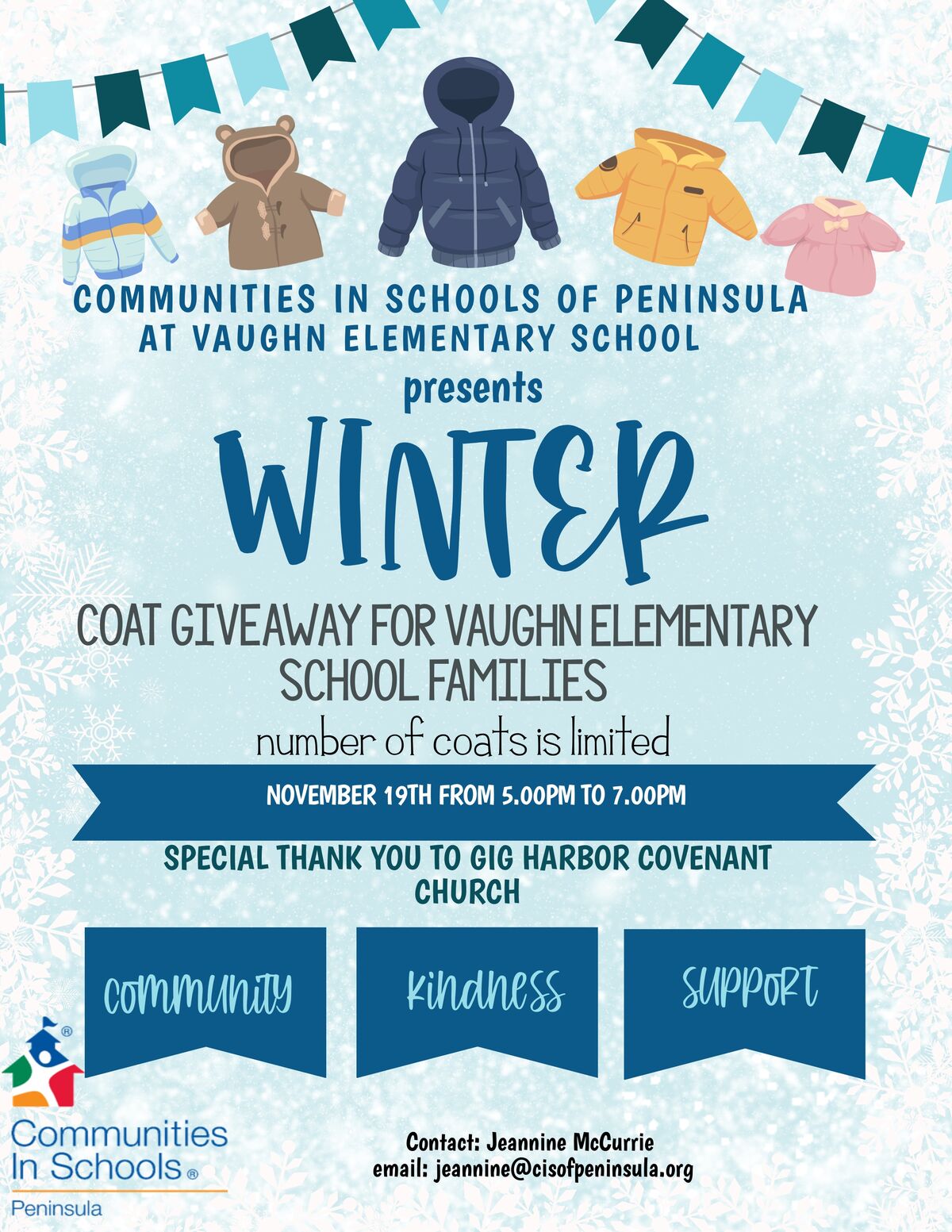 C.I.S.  Winter Coat Giveaway to Vaughn Families