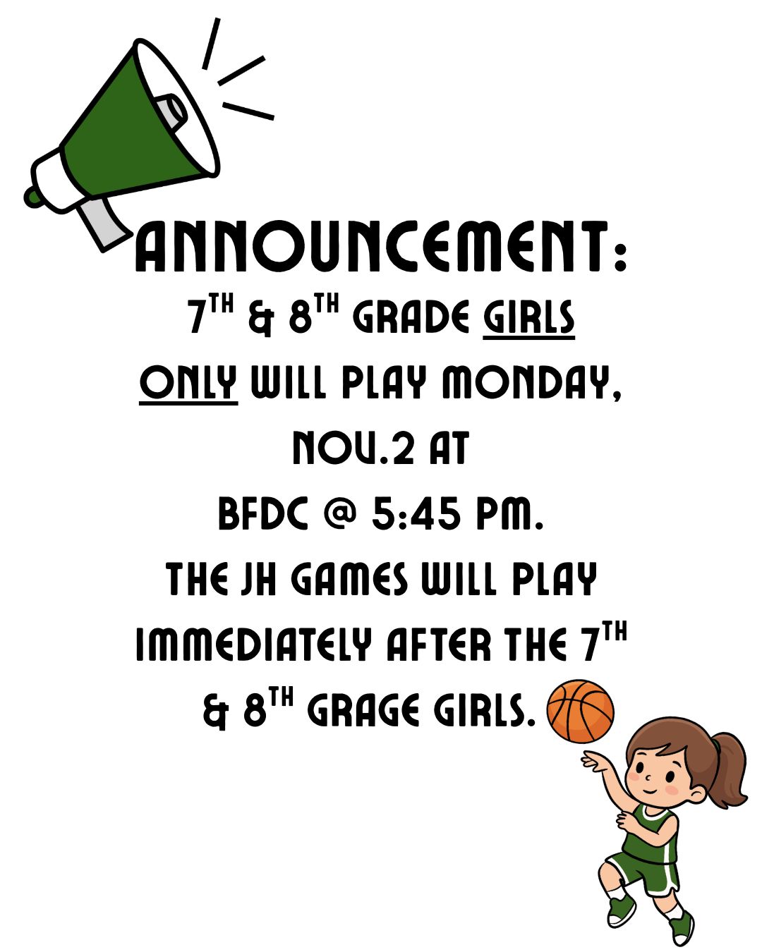 7th/8th Grade Basketball Game Update for 11/02/2026