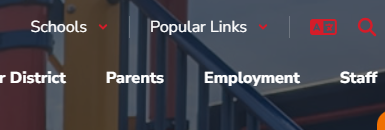 Website navigation bar with links: Schools, Popular Links, Parents, Employment, Staff.