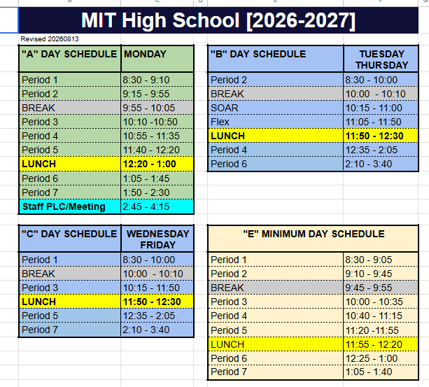 High School Bell Schedule