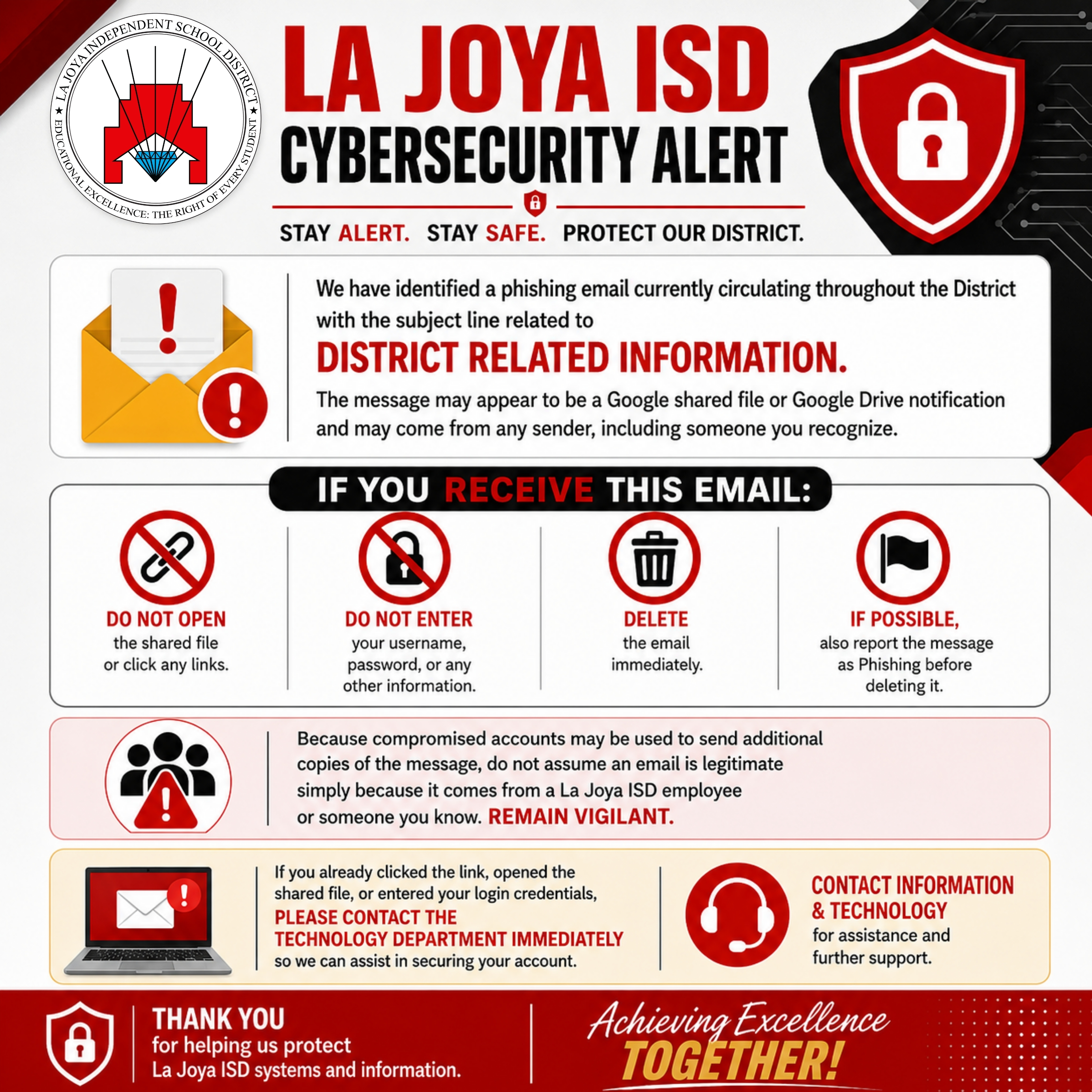 🚨 CYBERSECURITY ALERT: La Joya ISD Staff | 🚨 ALERTA DE CIBERSEGURIDAD: Personal de La Joya ISD
