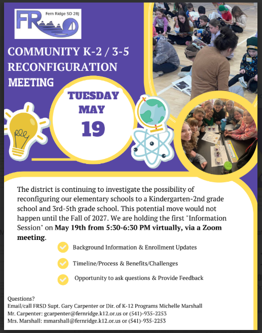  Join us 5/19/26 for a Virtual Meeting: K-2 /3-5 Reconfiguration Information and Feedback Opportunity