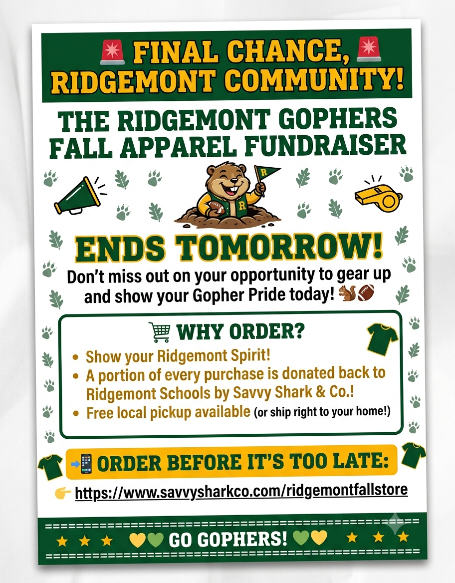 Fall Apparel Fundraiser Ends tomorrow 