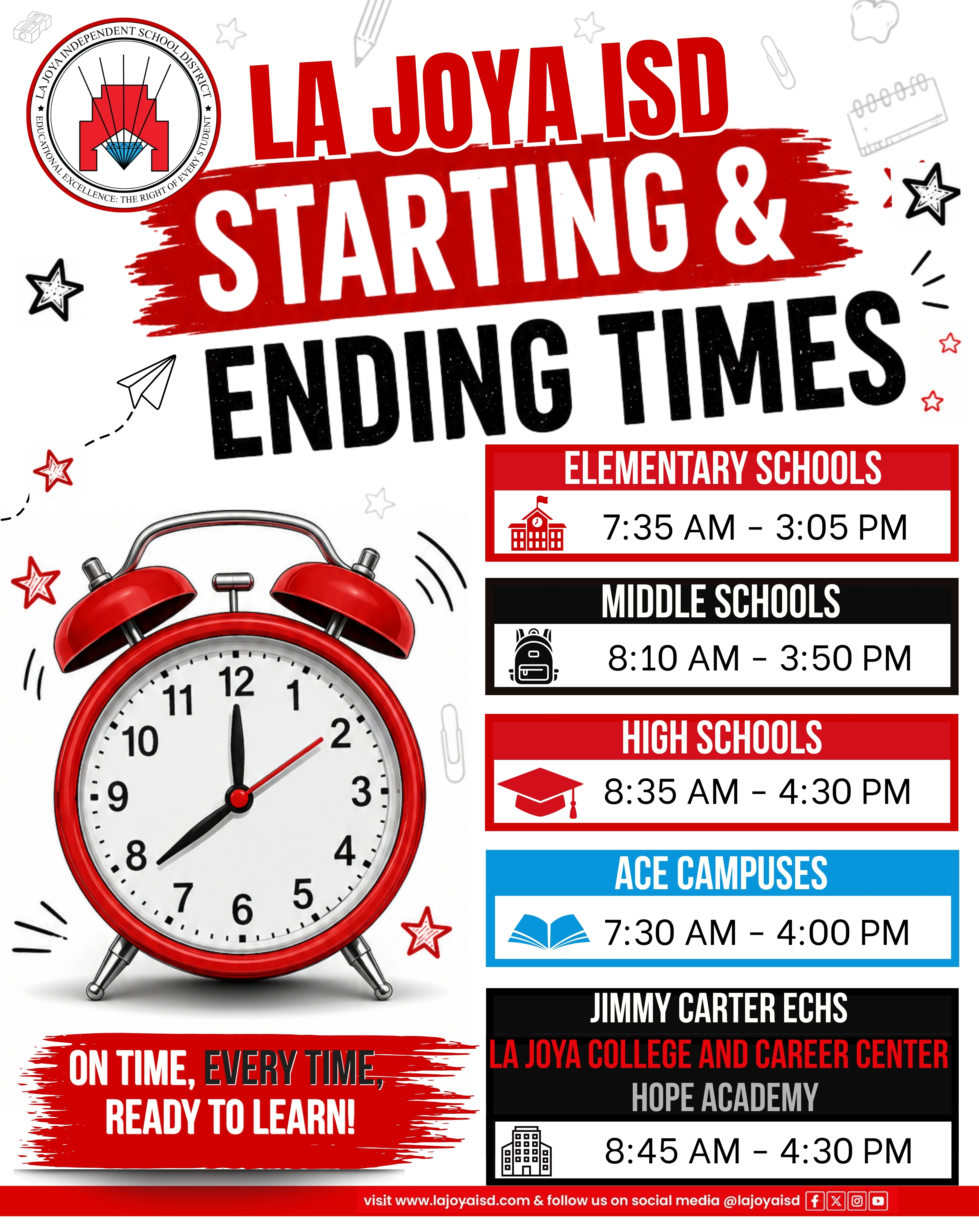 ⏰📚 School Start & End Times Reminder!